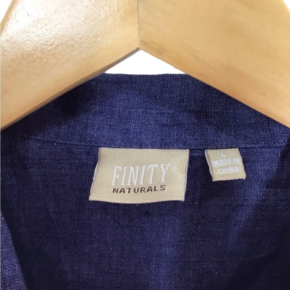 Finity Naturals Blue Linen 3/4 Sleeve Button Up Blouse Size Large NEW - Picture 2 of 6